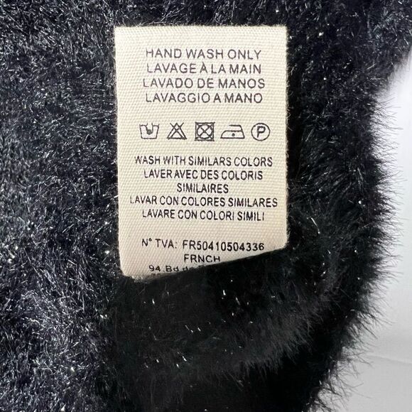 FRNCH Sweater Black Silver Threading Eyelash Knit Crew Neck Long Sleeves M/L - Picture 15 of 16